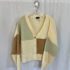 Elegant Patchwork Cardigan in Cream and Tan
